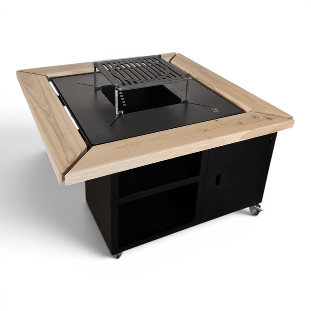 Gratar gradina cu plita 95 cm grosime 8/10mm, blat de lemn| cutie depozitare| reglare tiraj|sertar cenusa - BUZ.RO