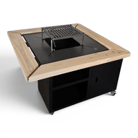 Gratar gradina cu plita 95 cm grosime 8/10mm, blat de lemn| cutie depozitare| reglare tiraj|sertar cenusa