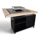 Gratar gradina cu plita 95 cm grosime 8/10mm, blat de lemn| cutie depozitare| reglare tiraj|sertar cenusa - BUZ.RO