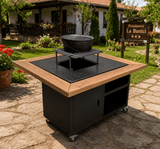 Gratar gradina cu plita 95 cm grosime 8/10mm, blat de lemn| cutie depozitare| reglare tiraj|sertar cenusa - BUZ.RO