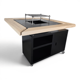 Gratar gradina cu plita 95 cm grosime 8/10mm, blat de lemn| cutie depozitare| reglare tiraj|sertar cenusa - BUZ.RO