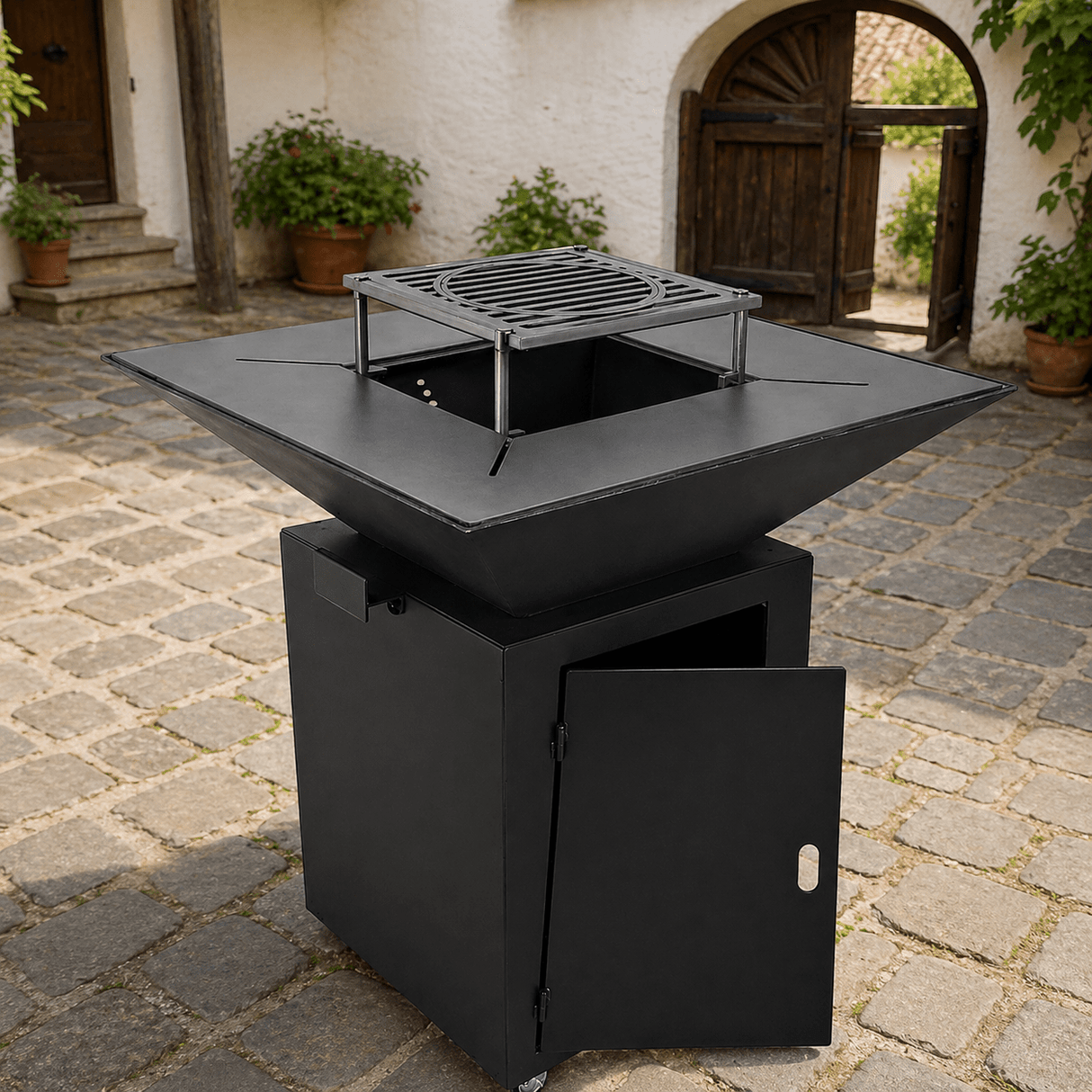 Gratar Gradina Fire Pit cu plita 95x 95 cm din otel 10 mm, FARA blat de lemn - BUZ.RO