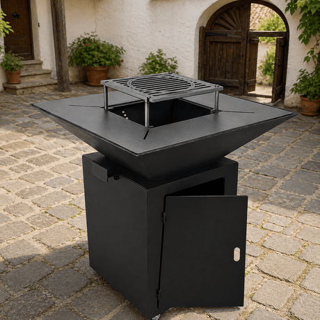 Gratar Gradina Fire Pit cu plita 95x 95 cm din otel 10 mm, FARA blat de lemn - BUZ.RO