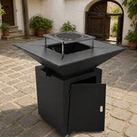 Gratar Gradina Fire Pit cu plita 95x 95 cm din otel 10 mm, FARA blat de lemn