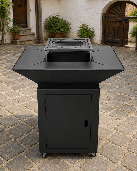 Gratar Gradina Fire Pit cu plita 95x 95 cm din otel 10 mm, FARA blat de lemn - BUZ.RO