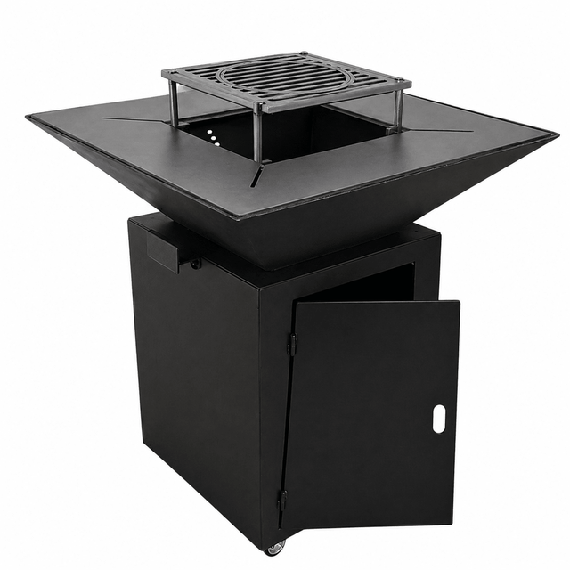 Gratar Gradina Fire Pit cu plita 95x 95 cm din otel 10 mm, FARA blat de lemn - BUZ.RO