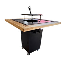 Gratar Gradina Fire Pit cu plita 95x 95 cm din otel 10 mm + blat de lemn 1.3 x 1.3 m Frasin sau  Brad