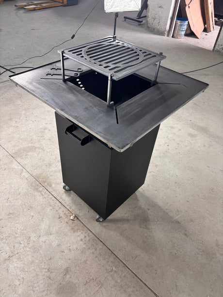 Gratar Gradina Fire Pit cu plita 95x 95 cm din otel 10 mm, FARA blat de lemn 95 x 95 m - BUZ.RO