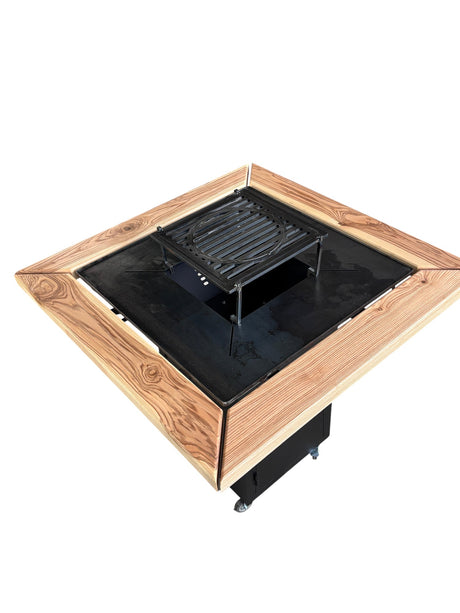 Gratar Gradina Fire Pit cu plita 95x 95 cm din otel 10 mm, FARA blat de lemn 95 x 95 m - BUZ.RO