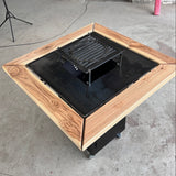 Gratar Gradina Fire Pit cu plita 95x 95 cm din otel 10 mm, FARA blat de lemn 95 x 95 m - BUZ.RO