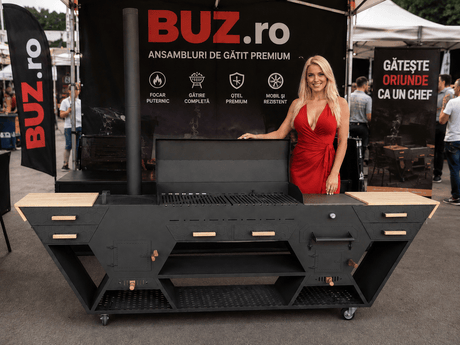 Gratar Gradina Mastodont Bucatarie Outdoor Mobila Premium Cuptor Pizza, Plita/Soba Blat Lemn Masiv - BUZ.RO