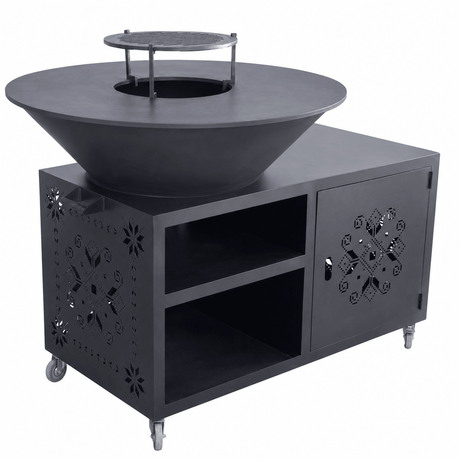 Gratar gradina plita de 95cm groasa 10 mm Fire Pit masa lucru spatiu depozitare|sertar cenusa|reglare tiraj - BUZ.RO