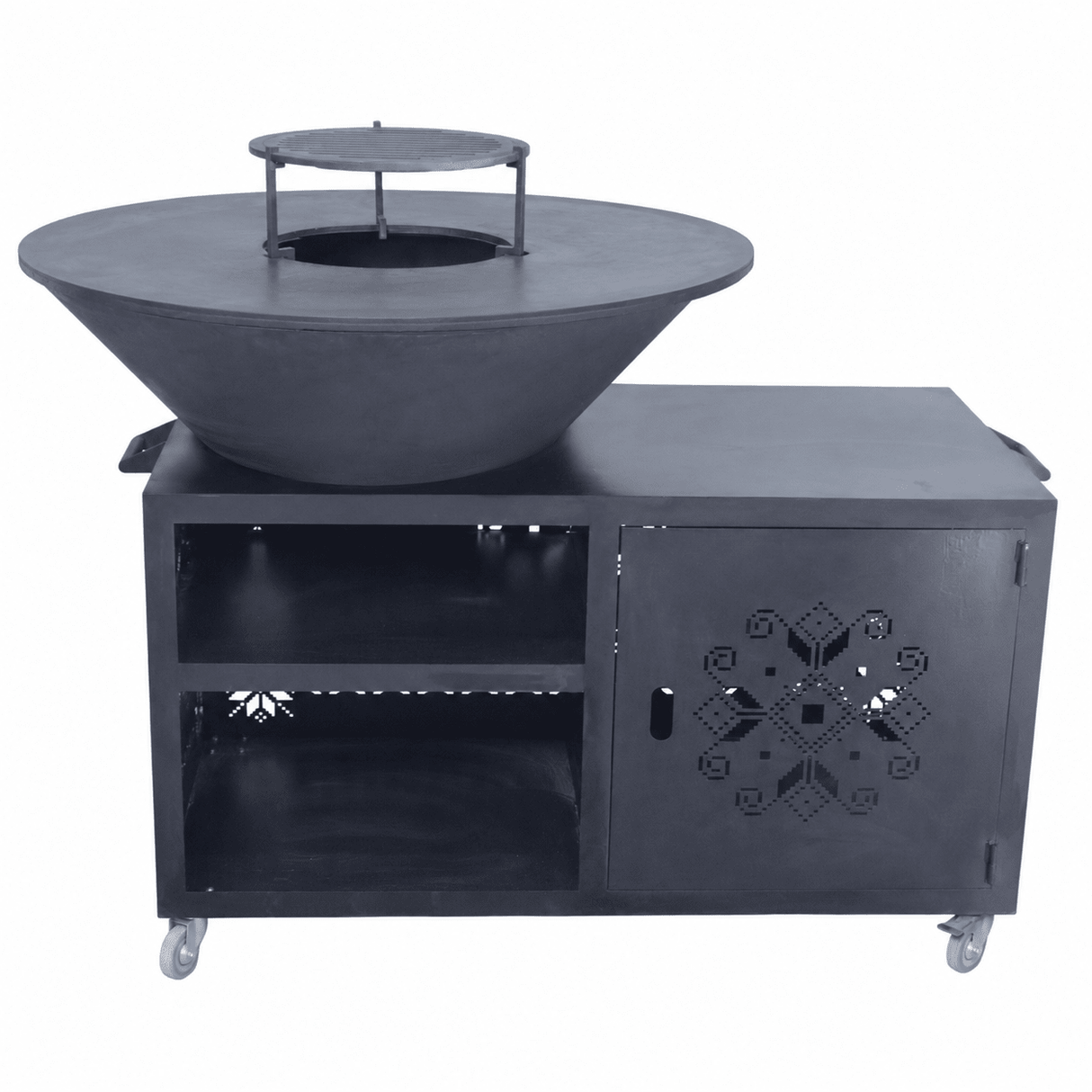 Gratar gradina plita de 95cm groasa 10 mm Fire Pit masa lucru spatiu depozitare|sertar cenusa|reglare tiraj - BUZ.RO