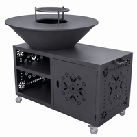 Gratar gradina plita de 95cm groasa 10 mm Fire Pit masa lucru spatiu depozitare|sertar cenusa|reglare tiraj