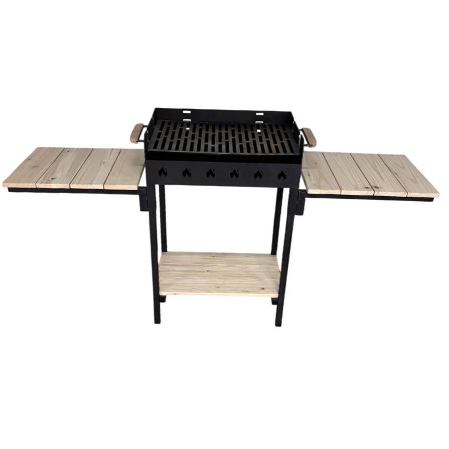 Gratar gradina portabil, cu masa lucru,  reglabil pe inaltime de gatire , din otel carbon, suport de lucru, pentru camping, 65X45X95 CM 3 mm grosime tabla