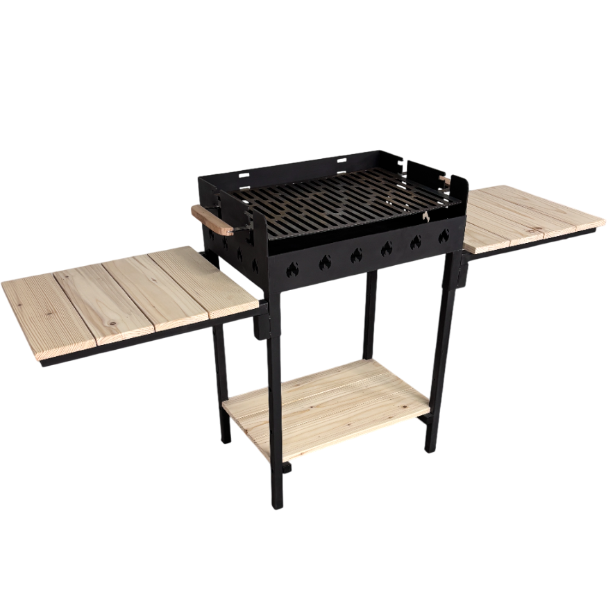 Gratar gradina portabil, cu masa lucru,  reglabil pe inaltime de gatire , din otel carbon, suport de lucru, pentru camping, 65X45X95 CM 4 mm Grosime tabla