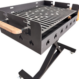 Gratar gradina portabil, premium, cu masa lucru, reglabil pe inaltime de gatire , din otel carbon, suport de lucru, pentru camping