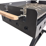 Gratar gradina portabil, premium, cu masa lucru, reglabil pe inaltime de gatire , din otel carbon, suport de lucru, pentru camping