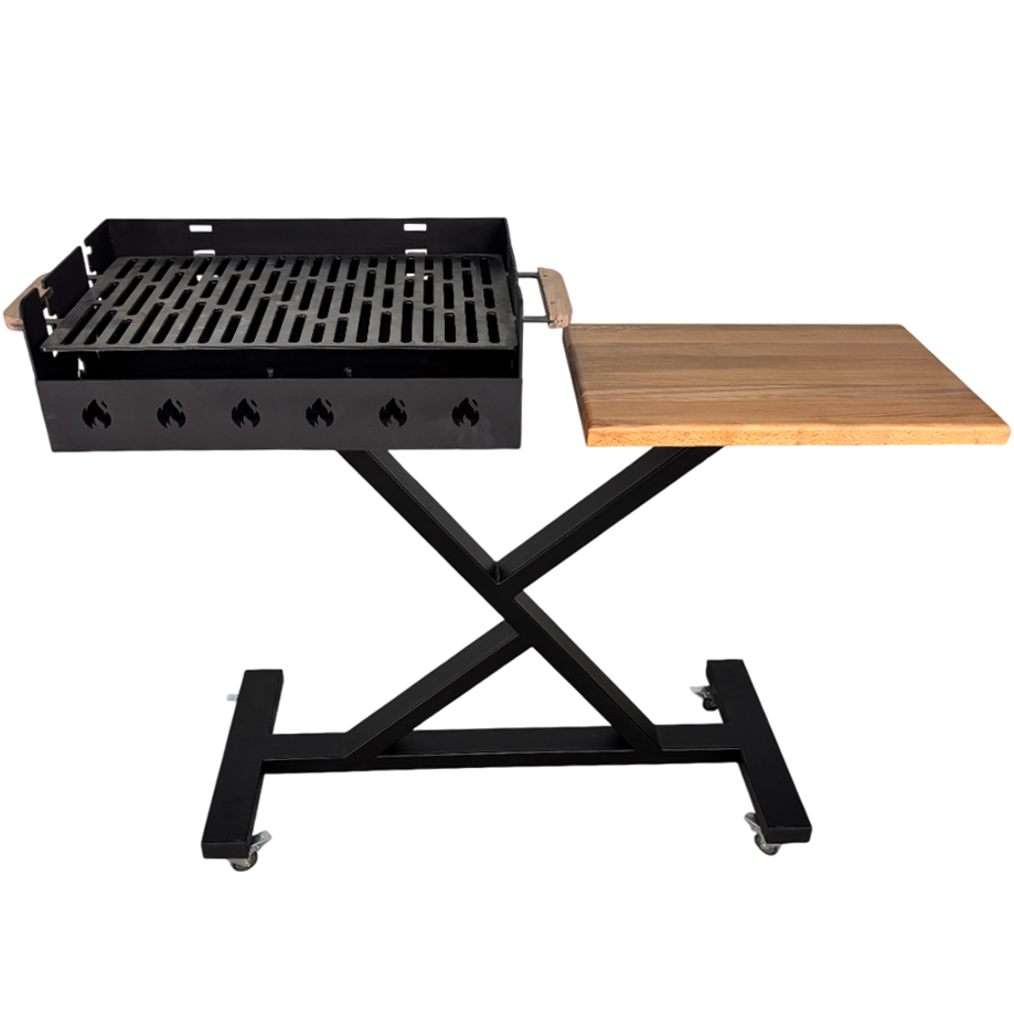 Gratar gradina portabil, premium, cu masa lucru, reglabil pe inaltime de gatire , din otel carbon, suport de lucru, pentru camping