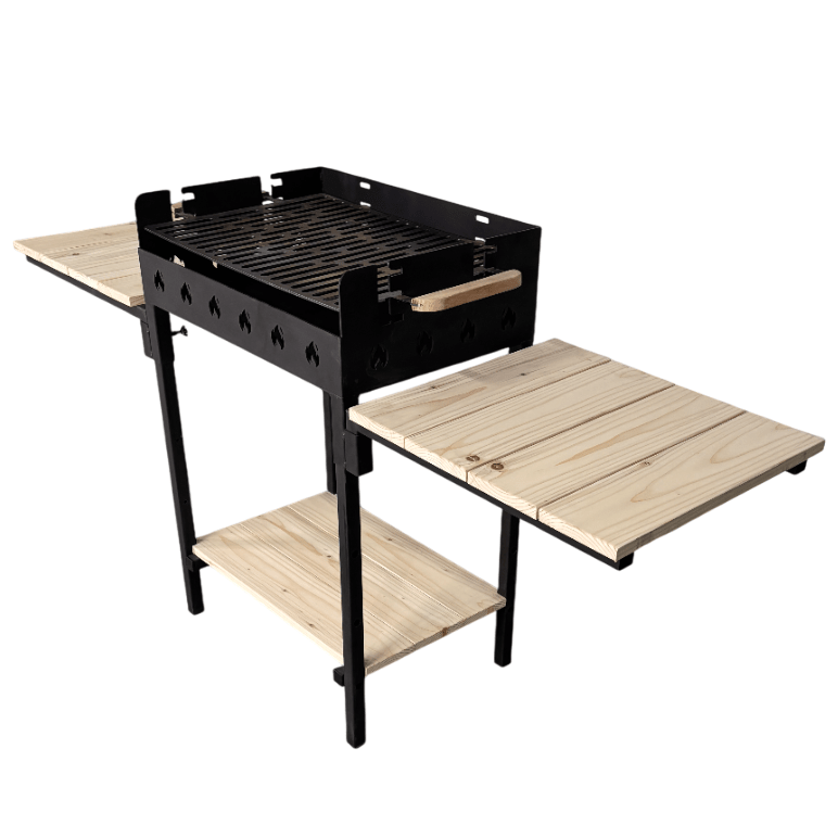 Gratar gradina portabil, cu masa lucru, reglabil pe inaltime de gatire , din otel carbon, suport de lucru, pentru camping, 65X45X95 CM 3 mm grosime tabla - BUZ.RO