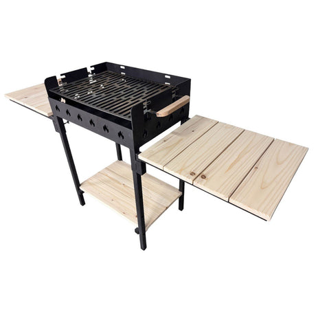 Gratar gradina portabil, cu masa lucru, reglabil pe inaltime de gatire , din otel carbon, suport de lucru, pentru camping, 65X45X95 CM 3 mm grosime tabla - BUZ.RO