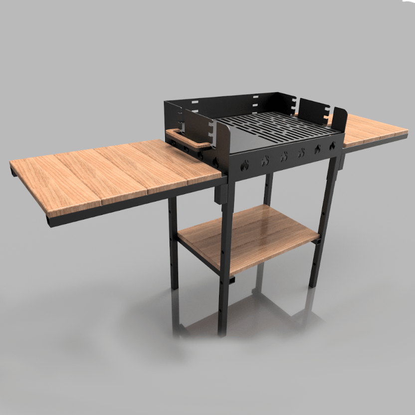 Gratar gradina portabil, cu masa lucru, reglabil pe inaltime de gatire , din otel carbon, suport de lucru, pentru camping, 65X45X95 CM 3 mm grosime tabla - BUZ.RO