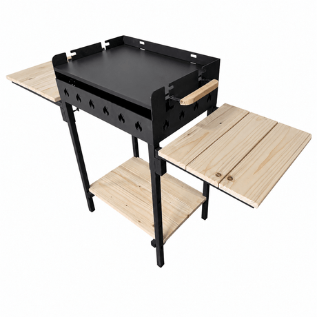 Gratar gradina portabil, cu masa lucru, reglabil pe inaltime de gatire , din otel carbon, suport de lucru, pentru camping, 65X45X95 CM 3 mm grosime tabla - BUZ.RO