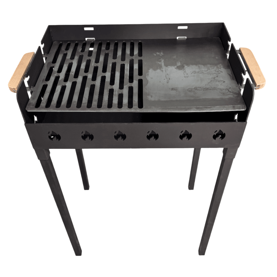 Gratar gradina portabil, cu masa lucru, reglabil pe inaltime de gatire , din otel carbon, suport de lucru, pentru camping, 65X45X95 CM 3 mm grosime tabla - BUZ.RO