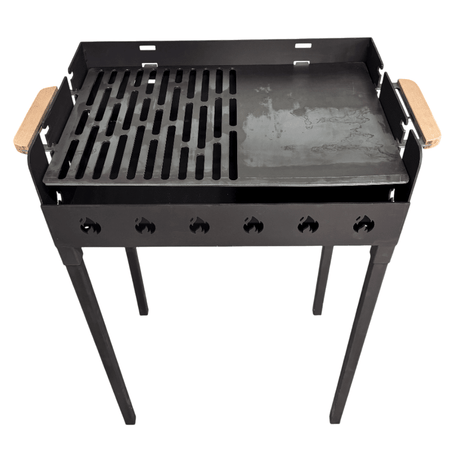 Gratar gradina portabil, cu masa lucru, reglabil pe inaltime de gatire , din otel carbon, suport de lucru, pentru camping, 65X45X95 CM 3 mm grosime tabla - BUZ.RO