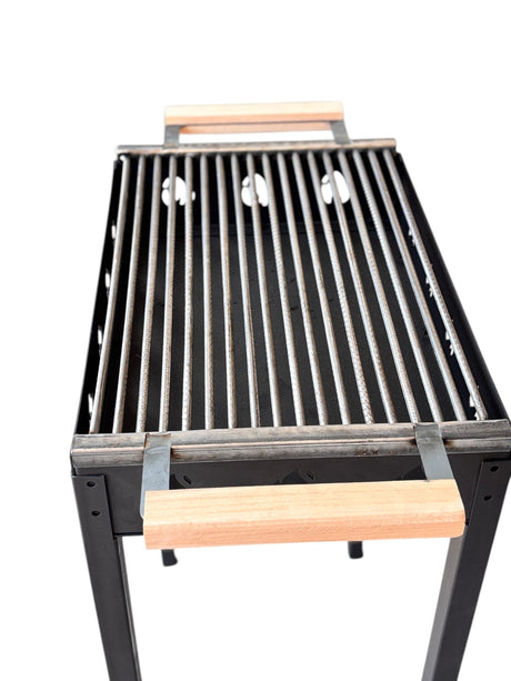 Gratar gradina portabil, cu masa lucru, reglabil pe inaltime de gatire , din otel carbon, suport de lucru, pentru camping, 65X45X95 CM 3 mm grosime tabla - BUZ.RO