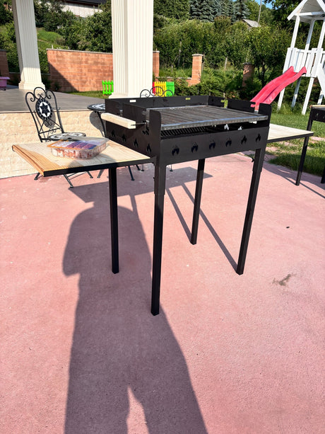 Gratar gradina portabil, cu masa polita lucru reglabil pe inaltime de gatire 65X45X95 CM - BUZ.RO