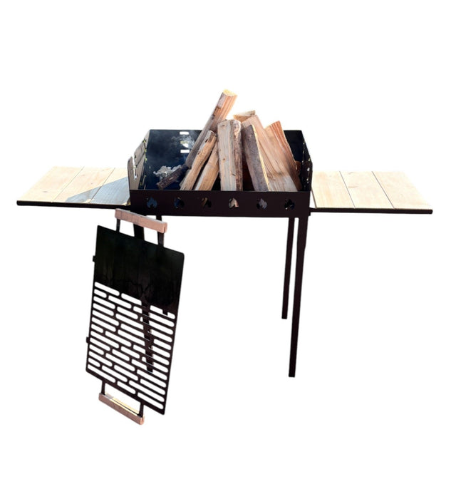 Gratar gradina portabil, cu masa polita lucru reglabil pe inaltime de gatire 65X45X95 CM - BUZ.RO