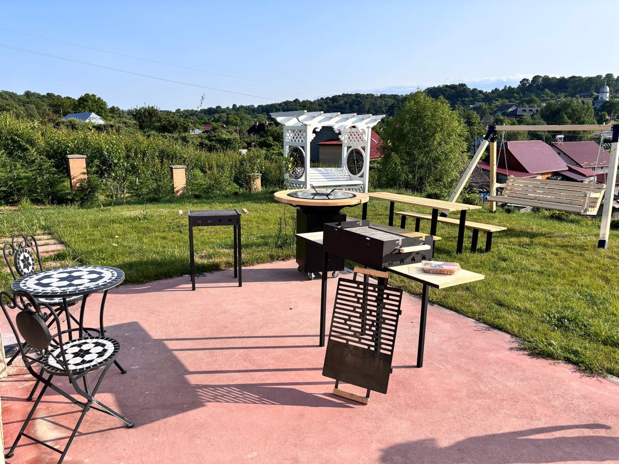 Gratar gradina portabil, cu masa polita lucru reglabil pe inaltime de gatire 65X45X95 CM - BUZ.RO