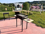Gratar gradina portabil, cu masa polita lucru reglabil pe inaltime de gatire 65X45X95 CM - BUZ.RO