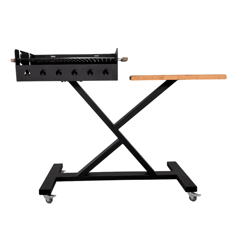 Gratar gradina portabil, premium, cu masa lucru, reglabil pe inaltime de gatire , din otel carbon, suport de lucru, pentru camping - BUZ.RO