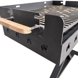Gratar gradina portabil, premium, cu masa lucru, reglabil pe inaltime de gatire , din otel carbon, suport de lucru, pentru camping - BUZ.RO