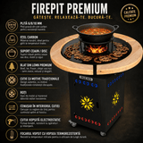Gratar Gradina Rotund 107cm| plita 10 mm| Fire Pit din fier pe lemne|terasa blat LEMN MOTIVE TRADITIONALE - BUZ.RO