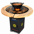 Gratar Gradina Rotund 107cm| plita 10 mm| Fire Pit din fier pe lemne|terasa blat LEMN MOTIVE TRADITIONALE - BUZ.RO