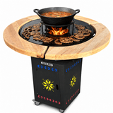Gratar Gradina Rotund 107cm| plita 10 mm| Fire Pit din fier pe lemne|terasa blat LEMN MOTIVE TRADITIONALE - BUZ.RO