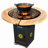 Gratar Gradina Rotund 107cm| plita 10 mm| Fire Pit  din fier pe lemne|terasa blat LEMN MOTIVE TRADITIONALE