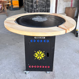 Gratar Gradina Rotund plita 10 mm Fire Pit 73 cm din fier pe lemne, pentru terasa, blat LEMN SI MOTIVE TRADITIONALE - BUZ.RO
