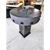 Gratar Gradina Rotund plita 10 mm Fire Pit 73 cm din fier pe lemne, pentru terasa, modelul floare - BUZ.RO
