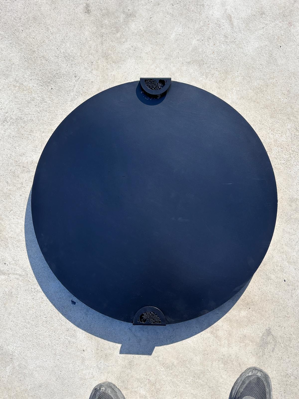 Gratar Gradina Rotund plita 10 mm Fire Pit 73 cm din fier pe lemne, pentru terasa, modelul floare - BUZ.RO