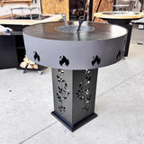 Gratar Gradina Rotund plita 10 mm Fire Pit 73 cm din fier pe lemne, pentru terasa, modelul floare - BUZ.RO