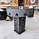 Gratar Gradina Rotund plita 10 mm Fire Pit 73 cm din fier pe lemne, pentru terasa, modelul floare - BUZ.RO