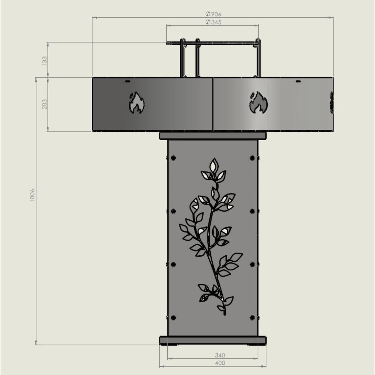 Gratar Gradina Rotund plita 10 mm Fire Pit 73 cm din fier pe lemne, pentru terasa, modelul floare - BUZ.RO