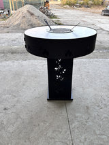 Gratar Gradina Rotund plita 10 mm Fire Pit 73 cm din fier pe lemne, pentru terasa, modelul floare - BUZ.RO