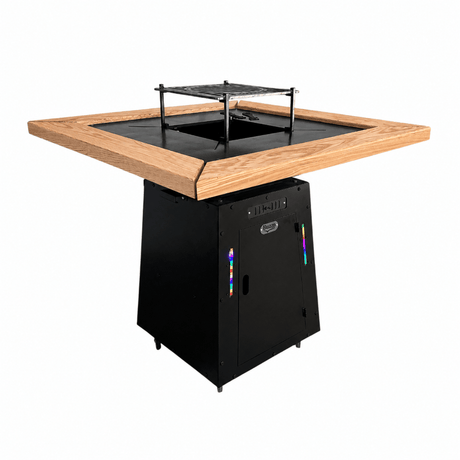 Gratar Gradina si Curte | Plita Otel 75x75 cm | 4in1 | Plita 8-10mm |Mobil pe Roti | Inaltator Ceaun Inclus - BUZ.RO