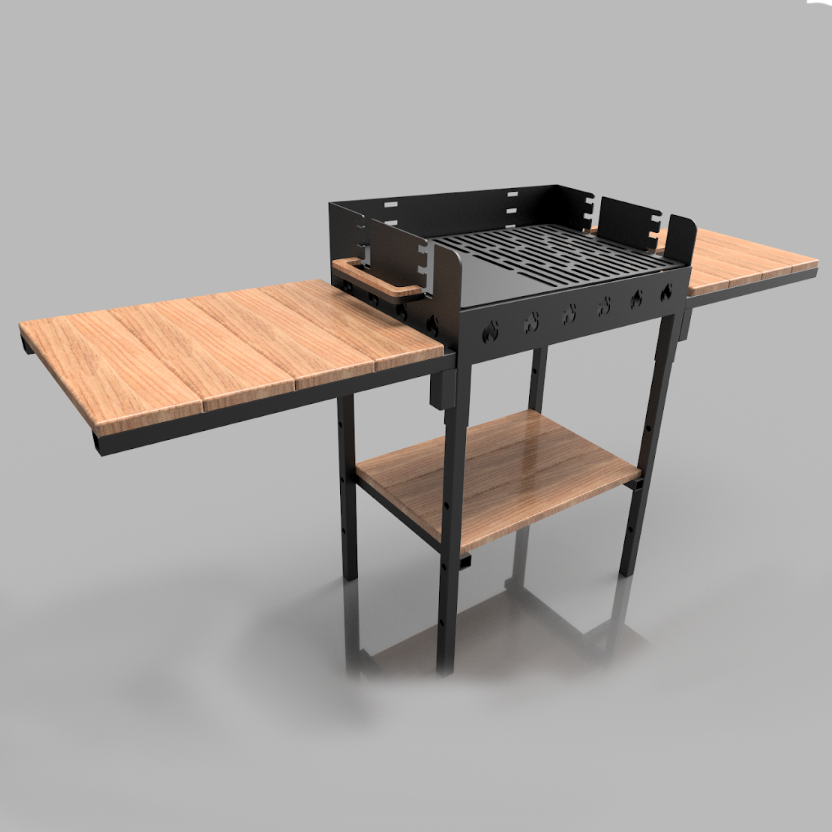 Gratar gradina portabil, cu masa lucru,  reglabil pe inaltime de gatire , din otel carbon, suport de lucru, pentru camping, 65X45X95 CM 3 mm grosime tabla