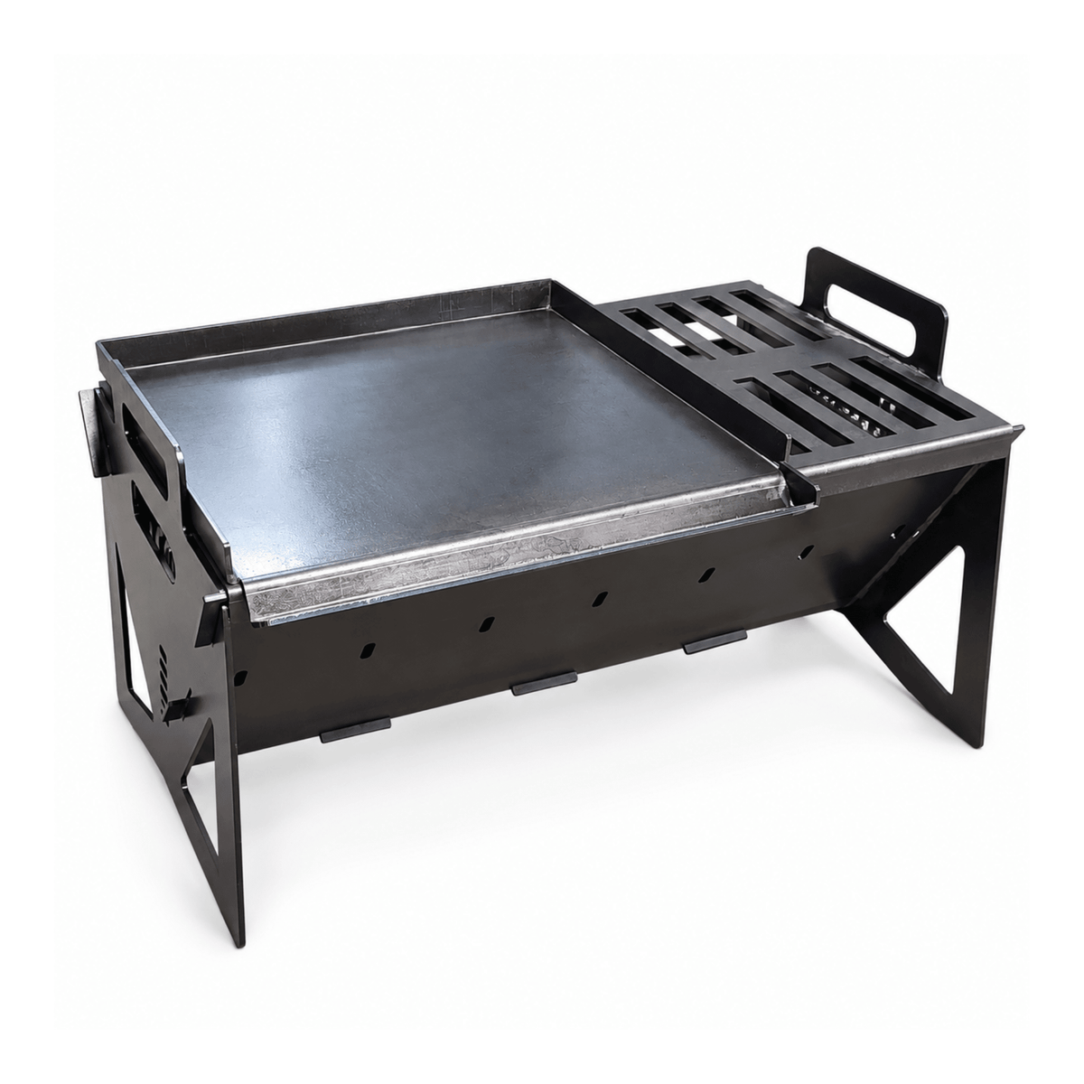 Gratar Portabil de Camping | Otel Masiv cu Placa Plancha si Grill - BUZ.RO